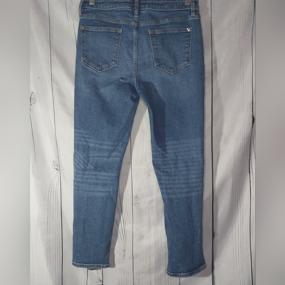 Vigoss Distressed Ripped Blue High Rise Skinny Straight Button-Fly Jeans - Picture 2 of 10